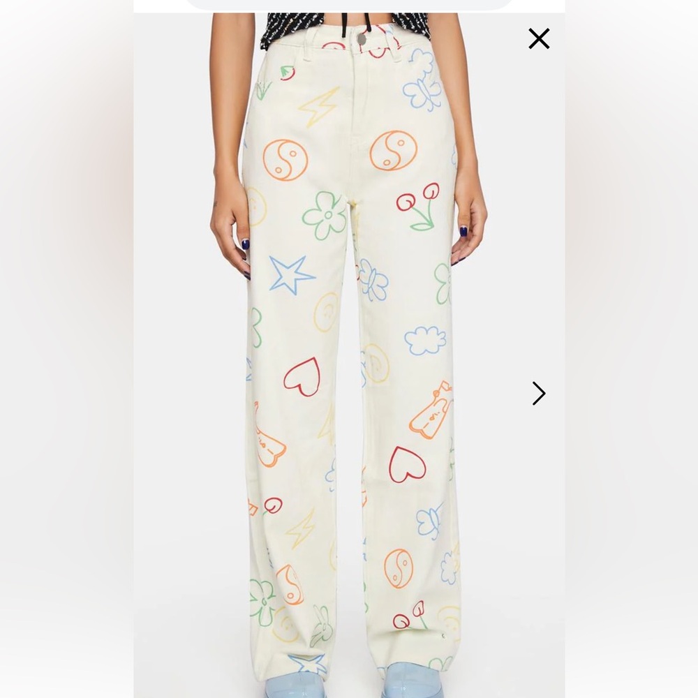 BAILEY ROSE PRINTED DENIM PANTS size medium